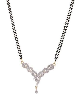 Gold Plated Black Artificial Stones-Studded & Beaded Mangalsutra Set 2