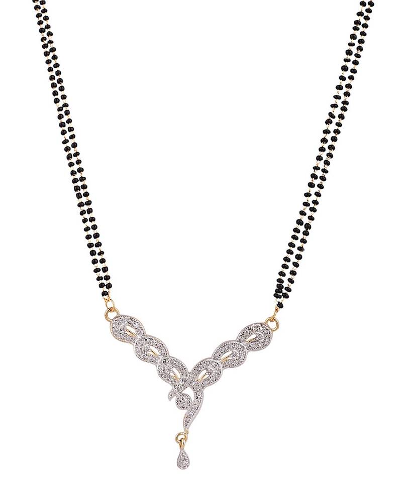 Gold Plated Black Artificial Stones-Studded & Beaded Mangalsutra Set