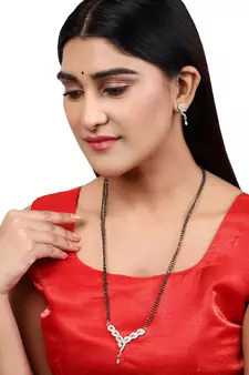 Gold Plated Black Artificial Stones-Studded & Beaded Mangalsutra Set