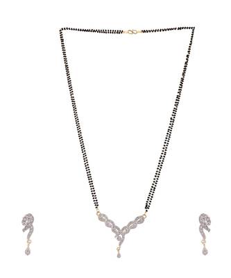 Gold Plated Black Artificial Stones-Studded & Beaded Mangalsutra Set 4