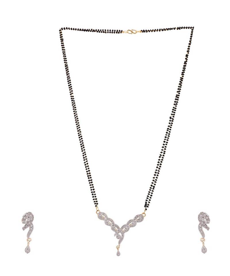 Gold Plated Black Artificial Stones-Studded & Beaded Mangalsutra Set