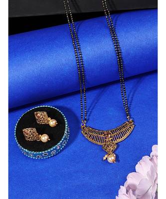 Woman Gold-Plated & Black Beaded Mangalsutra 1