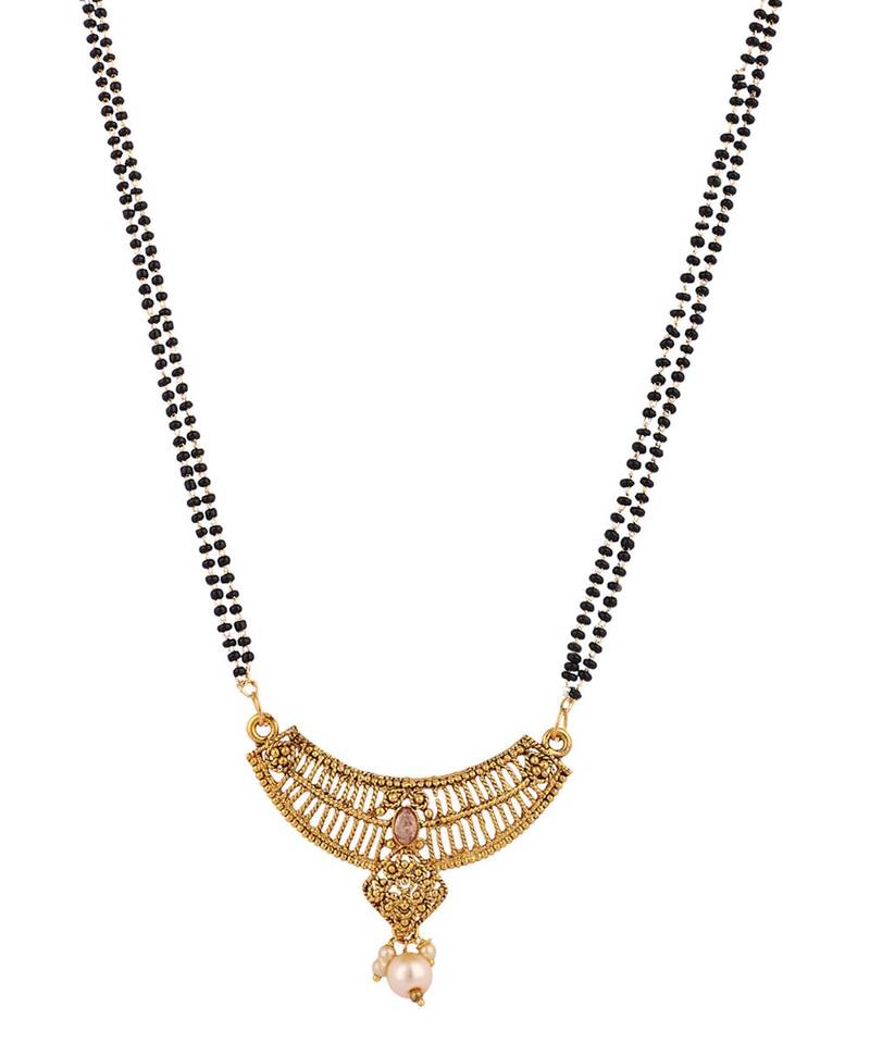 Woman Gold-Plated & Black Beaded Mangalsutra