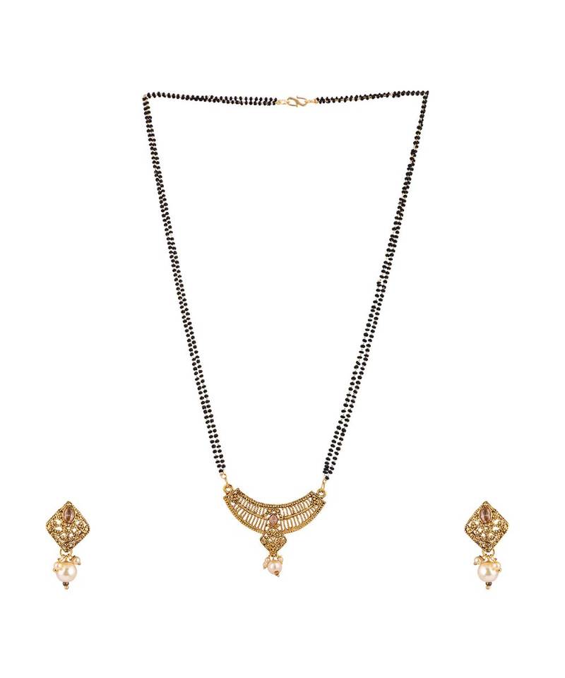 Woman Gold-Plated & Black Beaded Mangalsutra
