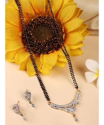Gold Plated Black Artificial Stones-Studded & Beaded Mangalsutra Set 1