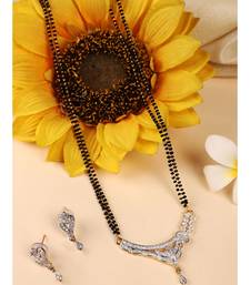 Gold Plated Black Artificial Stones-Studded & Beaded Mangalsutra Set