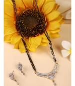 Gold Plated Black Artificial Stones-Studded & Beaded Mangalsutra Set