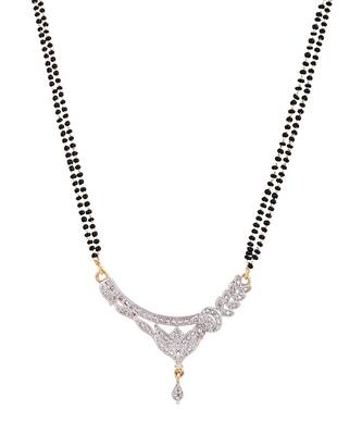 Gold Plated Black Artificial Stones-Studded & Beaded Mangalsutra Set 2