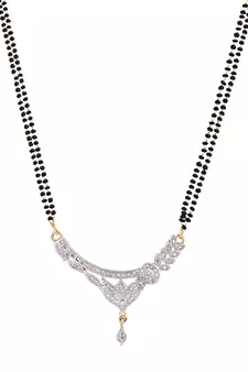 Gold Plated Black Artificial Stones-Studded & Beaded Mangalsutra Set