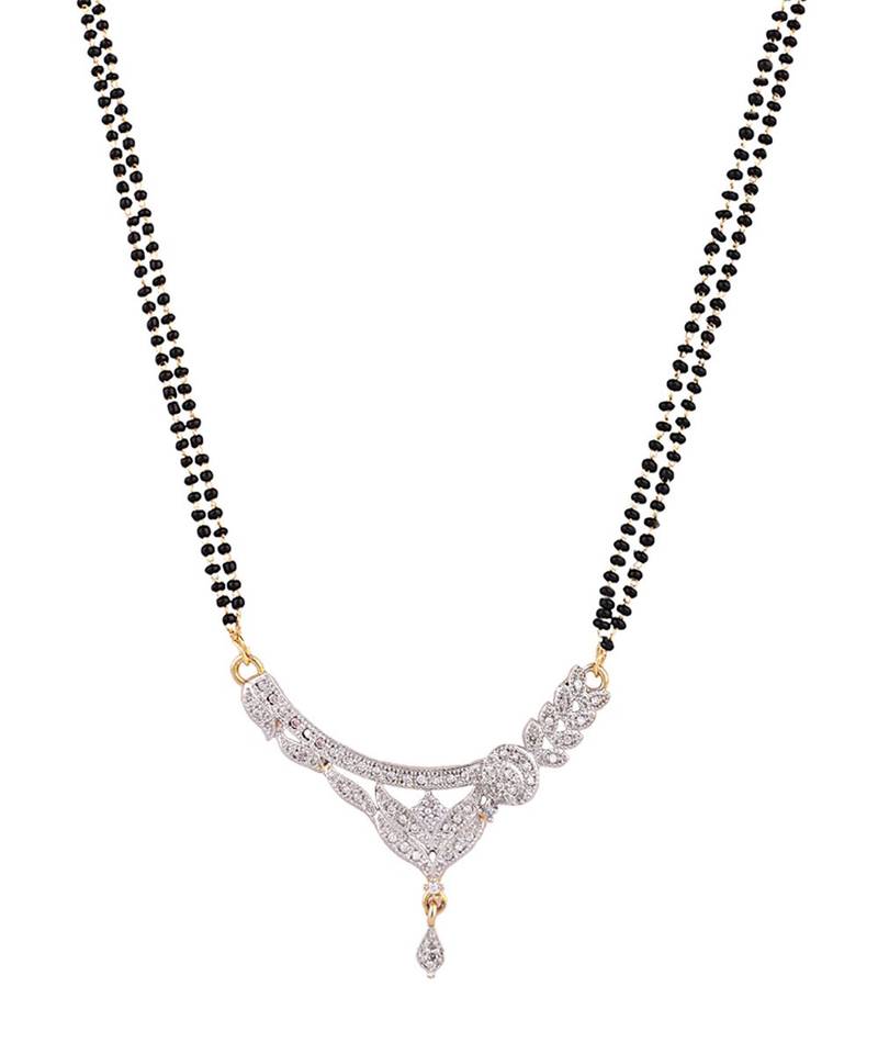 Gold Plated Black Artificial Stones-Studded & Beaded Mangalsutra Set