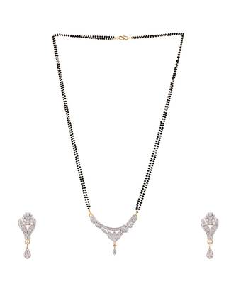 Gold Plated Black Artificial Stones-Studded & Beaded Mangalsutra Set 3