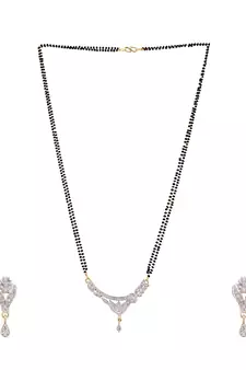 Gold Plated Black Artificial Stones-Studded & Beaded Mangalsutra Set