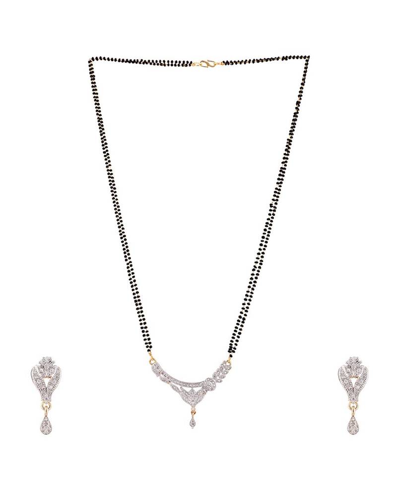 Gold Plated Black Artificial Stones-Studded & Beaded Mangalsutra Set