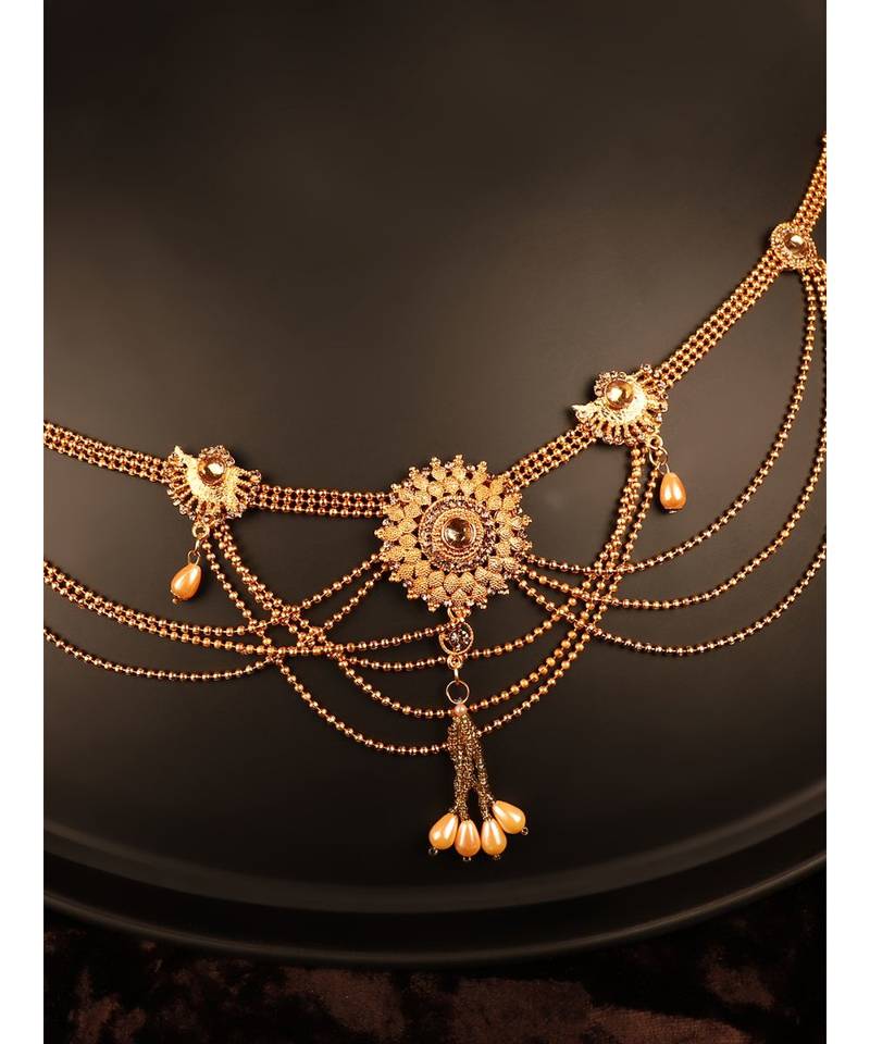 Off-White Gold-Plated Kundan Studded & Beaded Handcrafted Kamarbandh