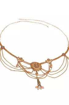 Off-White Gold-Plated Kundan Studded & Beaded Handcrafted Kamarbandh