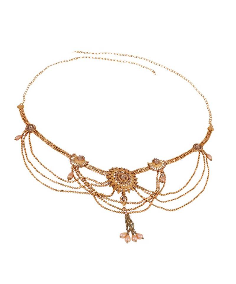 Off-White Gold-Plated Kundan Studded & Beaded Handcrafted Kamarbandh