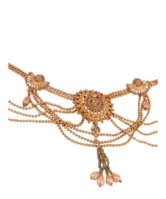 Off-White Gold-Plated Kundan Studded & Beaded Handcrafted Kamarbandh 4