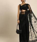 Black Embroidered Net Saree With Blouse