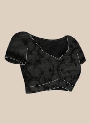 Black Embroidered Net Saree With Blouse 5