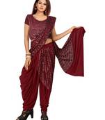 Maroon Ready To Wear Saree Dhoti Style Stitching Blouse