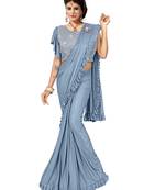 Grey Ready To Wear Saree With Broach Stitching Blouse