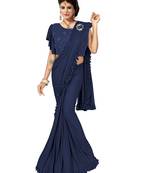 Navy Blue Ready To Wear Saree With Broach Stitching Blouse