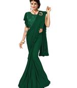 Bottle Green Ready To Wear Saree With Broach Stitching Blouse