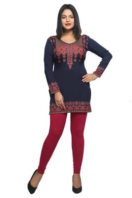 Navy-blue printed crepe short-kurtis 1