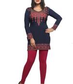 Navy-blue printed crepe short-kurtis