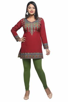 Maroon printed crepe short-kurtis 1
