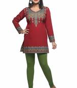 Maroon printed crepe short-kurtis