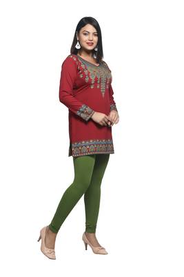 Maroon printed crepe short-kurtis 3