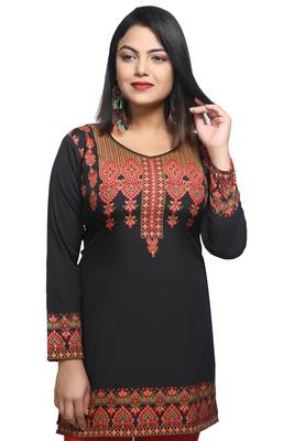 Black printed crepe short-kurtis 3