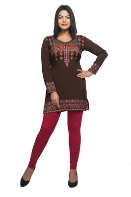 Brown printed crepe short-kurtis 1