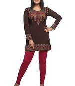 Brown printed crepe short-kurtis