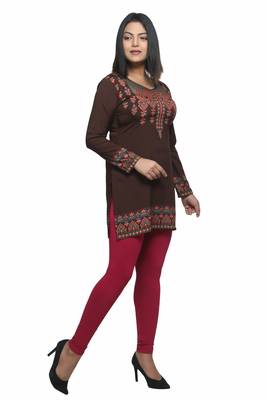 Brown printed crepe short-kurtis 4