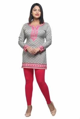 Grey printed crepe short-kurtis 1
