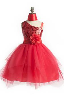 Red plain satin kids-girl-gowns