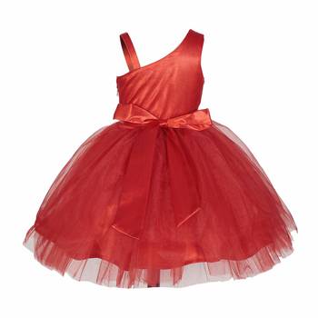Red plain satin kids-girl-gowns 4