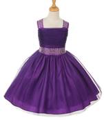 Purple plain satin kids-girl-gowns