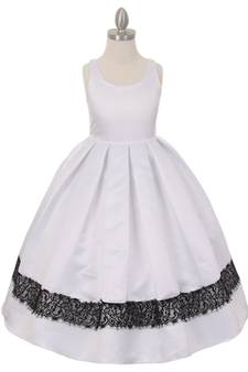 White plain satin kids-girl-gowns
