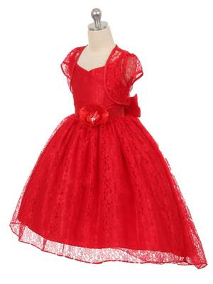Red plain net kids-girl-gowns 2
