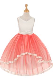Beige plain net kids-girl-gowns