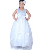 White plain net kids-girl-gowns