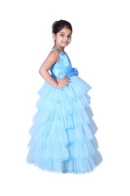 Blue plain net kids-girl-gowns 3