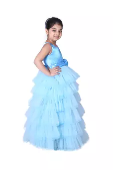 Blue plain net kids-girl-gowns