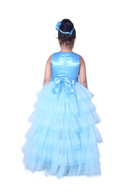 Blue plain net kids-girl-gowns 4