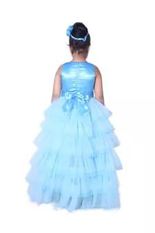 Blue plain net kids-girl-gowns