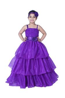 Purple plain net kids-girl-gowns