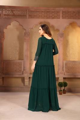 Green Faux Georgette Semi Stitched Top With Nazmin Dupatta Embroidered Flared Gown Dress Material 2